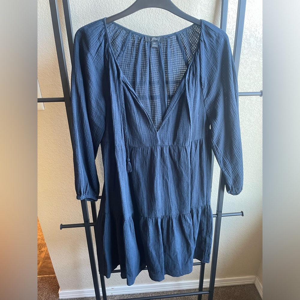 J. Crew Cotton Navy Tiered Dress